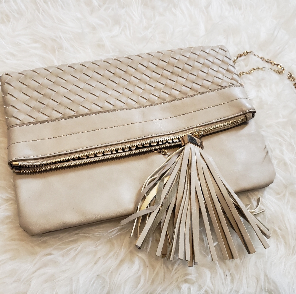 Convertible Grey Crossbody Purse with tassel